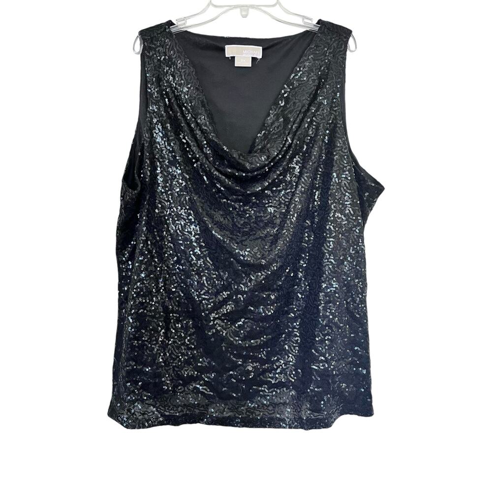 MICHAEL Michael Kors Black Sequin Embellished Draped Cowl Neck Sleeveless Top 3X